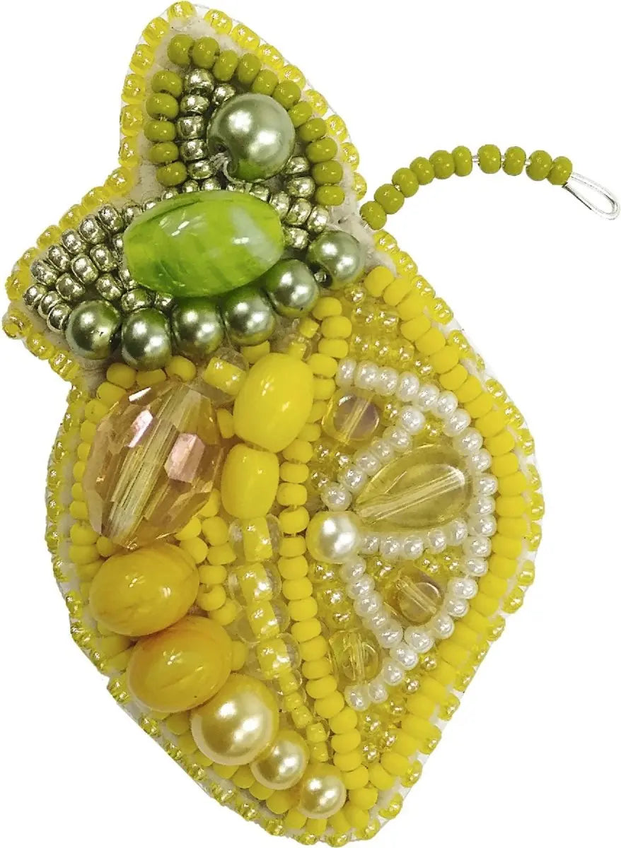 Beadwork kit for a bright Crystal Art Lemon brooch.