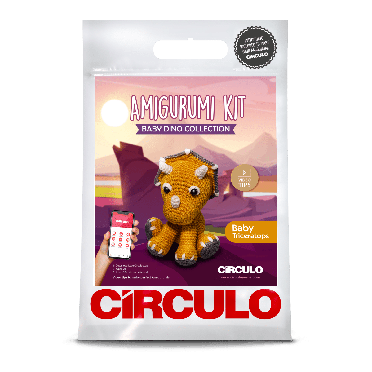Circulo Amigurumi Kit Baby Dinos Collection - Crochet Kit - Triceratops - Leo Hobby