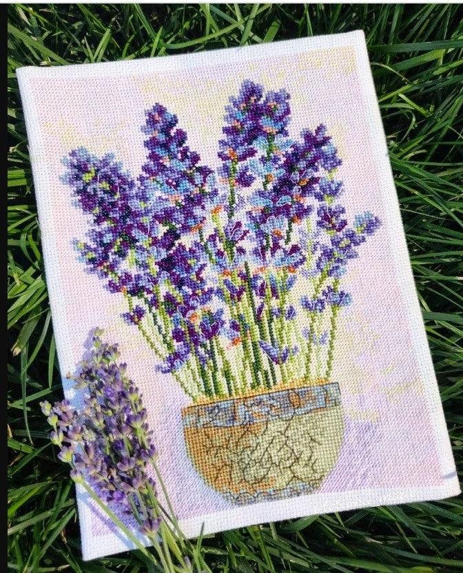 LAVENDER Counted Cross Stitch Kit vibrant Aida fabric